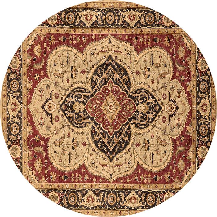 Round Oriental Brown Industrial Rug, urb1129brn