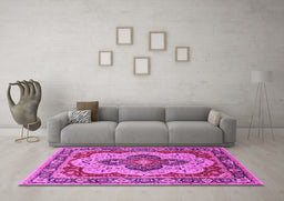 Machine Washable Oriental Pink Industrial Rug in a Living Room, wshurb1129pnk