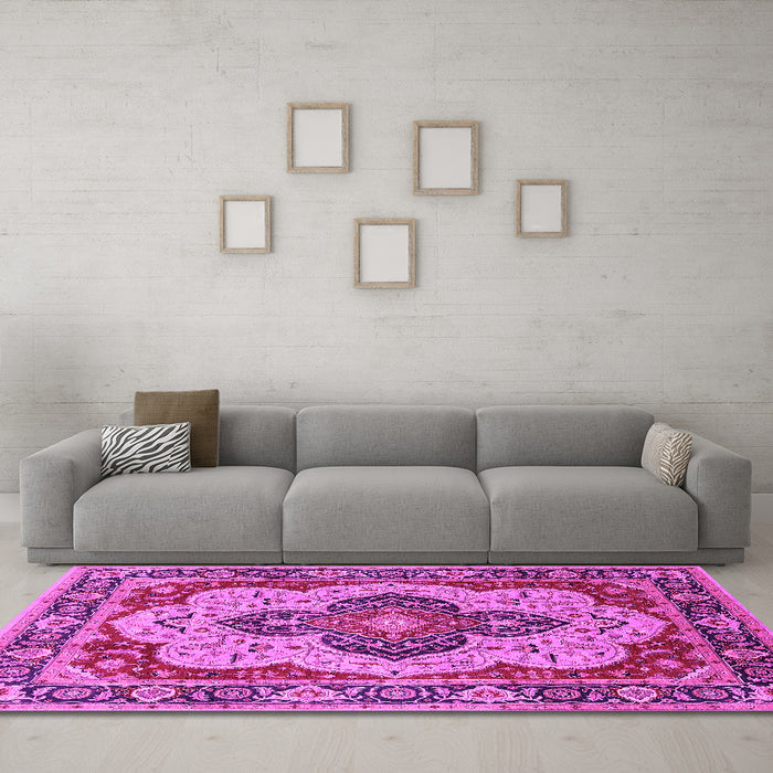 Machine Washable Oriental Pink Industrial Rug in a Living Room, wshurb1129pnk