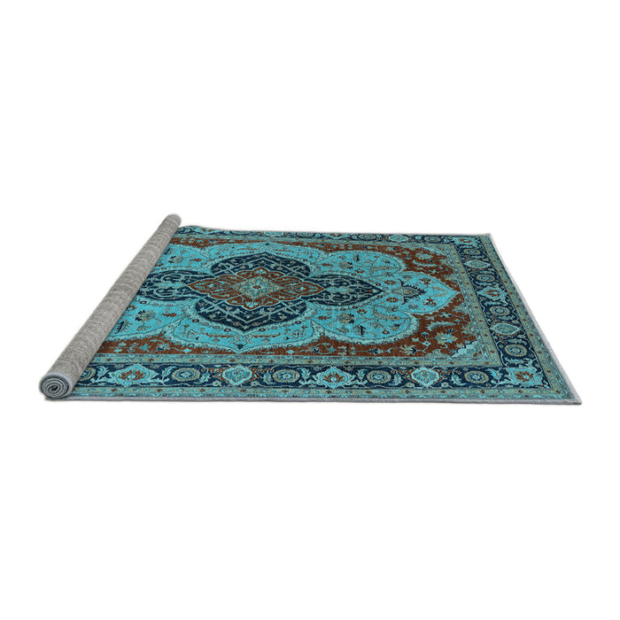 Sideview of Machine Washable Oriental Light Blue Industrial Rug, wshurb1130lblu