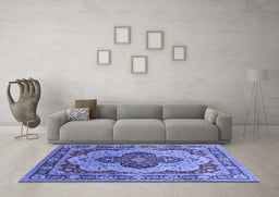 Machine Washable Oriental Blue Industrial Rug in a Living Room, wshurb1130blu