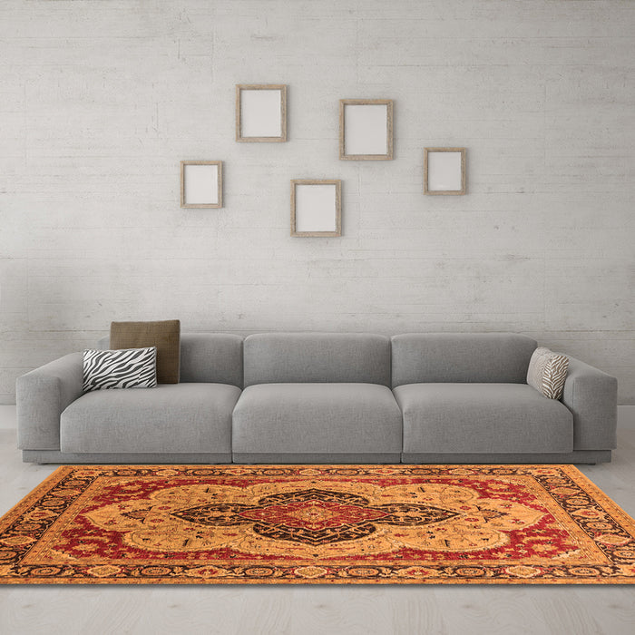 Machine Washable Oriental Orange Industrial Area Rugs in a Living Room, wshurb1130org