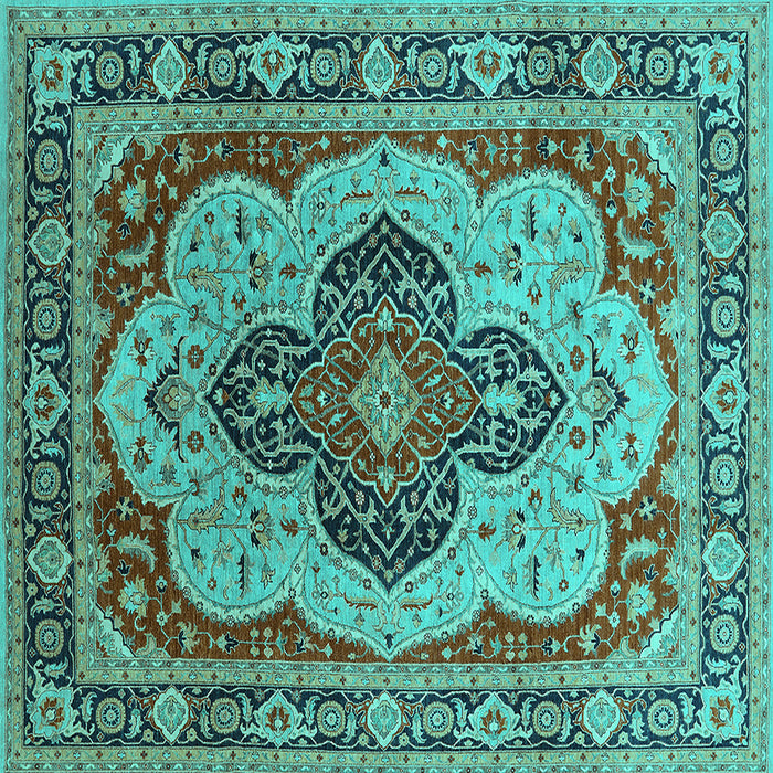 Square Machine Washable Oriental Turquoise Industrial Area Rugs, wshurb1130turq