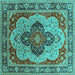 Square Machine Washable Oriental Turquoise Industrial Area Rugs, wshurb1130turq