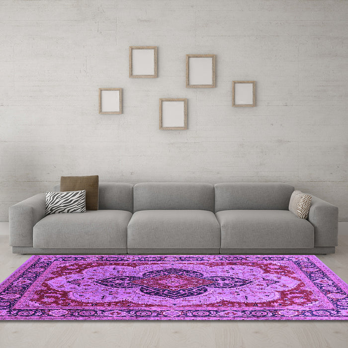 Machine Washable Oriental Purple Industrial Area Rugs in a Living Room, wshurb1130pur