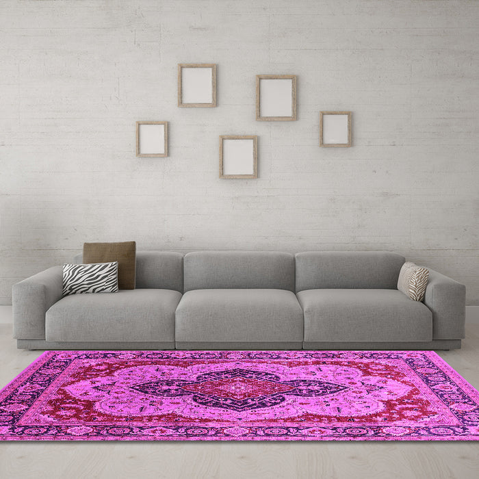 Machine Washable Oriental Pink Industrial Rug in a Living Room, wshurb1130pnk