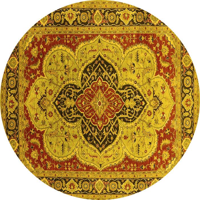 Round Machine Washable Oriental Yellow Industrial Rug, wshurb1130yw