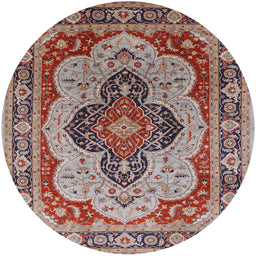 Round Mid-Century Modern Chestnut Brown Oriental Rug, urb1130