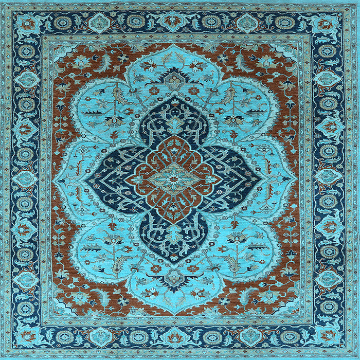 Square Machine Washable Oriental Light Blue Industrial Rug, wshurb1130lblu