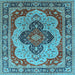 Square Machine Washable Oriental Light Blue Industrial Rug, wshurb1130lblu