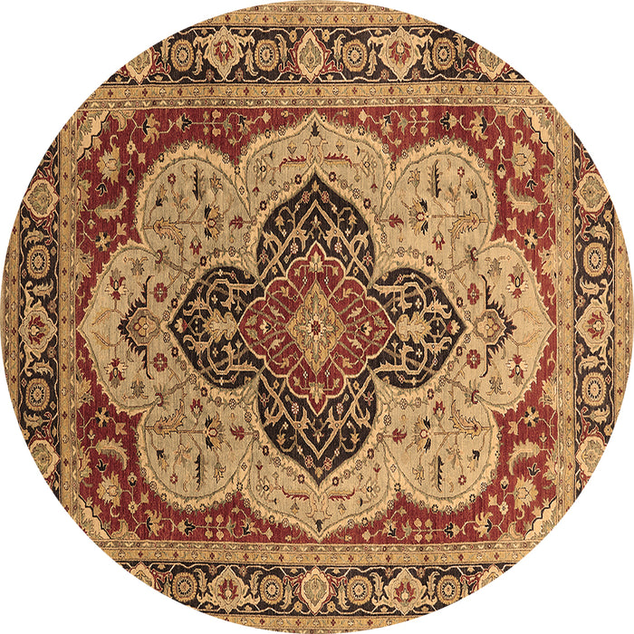 Round Oriental Brown Industrial Rug, urb1130brn