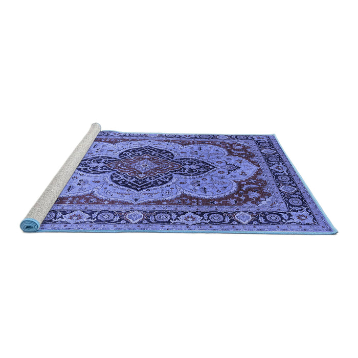 Sideview of Machine Washable Oriental Blue Industrial Rug, wshurb1130blu
