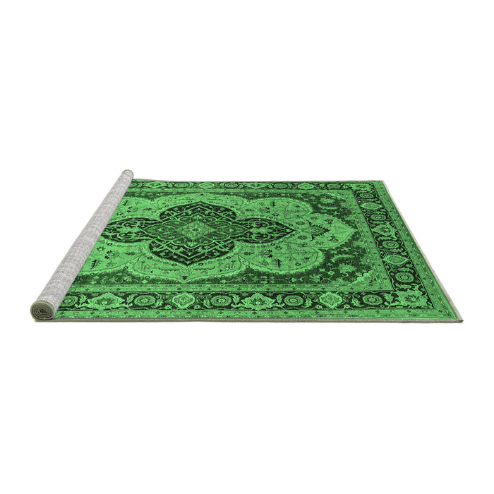 Sideview of Machine Washable Oriental Emerald Green Industrial Area Rugs, wshurb1130emgrn