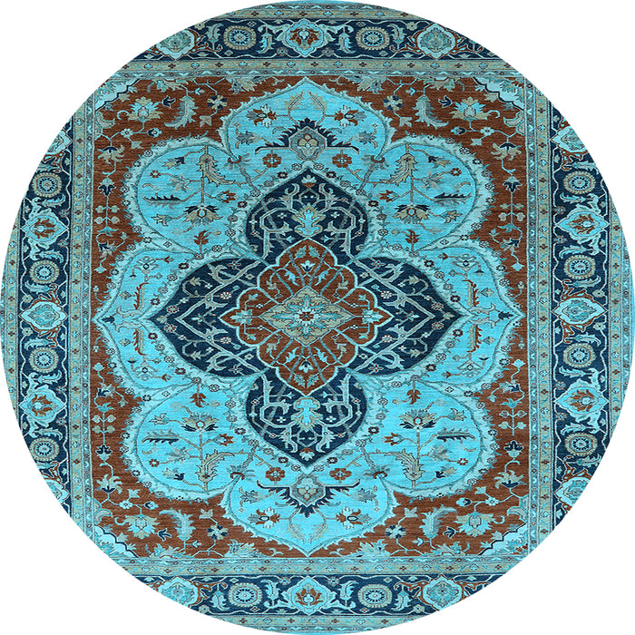 Round Machine Washable Oriental Light Blue Industrial Rug, wshurb1130lblu