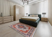 Mid-Century Modern Chestnut Brown Oriental Rug in a Bedroom, urb1130