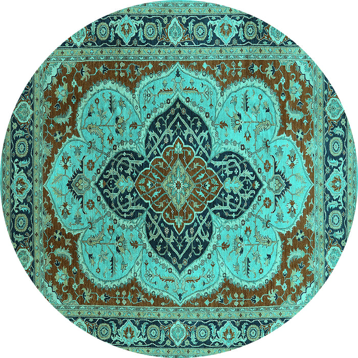 Round Oriental Turquoise Industrial Rug, urb1130turq