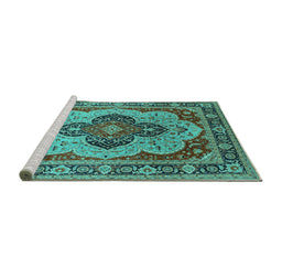 Sideview of Machine Washable Oriental Turquoise Industrial Area Rugs, wshurb1130turq