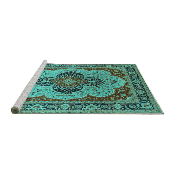 Sideview of Machine Washable Oriental Turquoise Industrial Area Rugs, wshurb1130turq