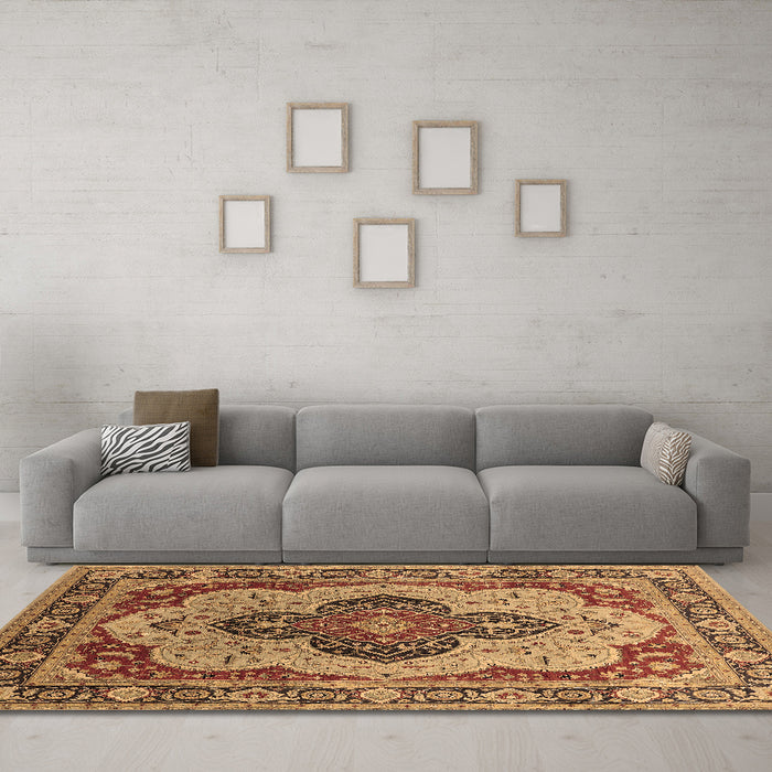 Machine Washable Oriental Brown Industrial Rug in a Living Room,, wshurb1130brn