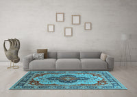 Machine Washable Oriental Light Blue Industrial Rug, wshurb1130lblu