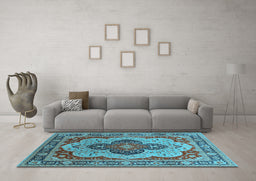 Machine Washable Oriental Light Blue Industrial Rug in a Living Room, wshurb1130lblu