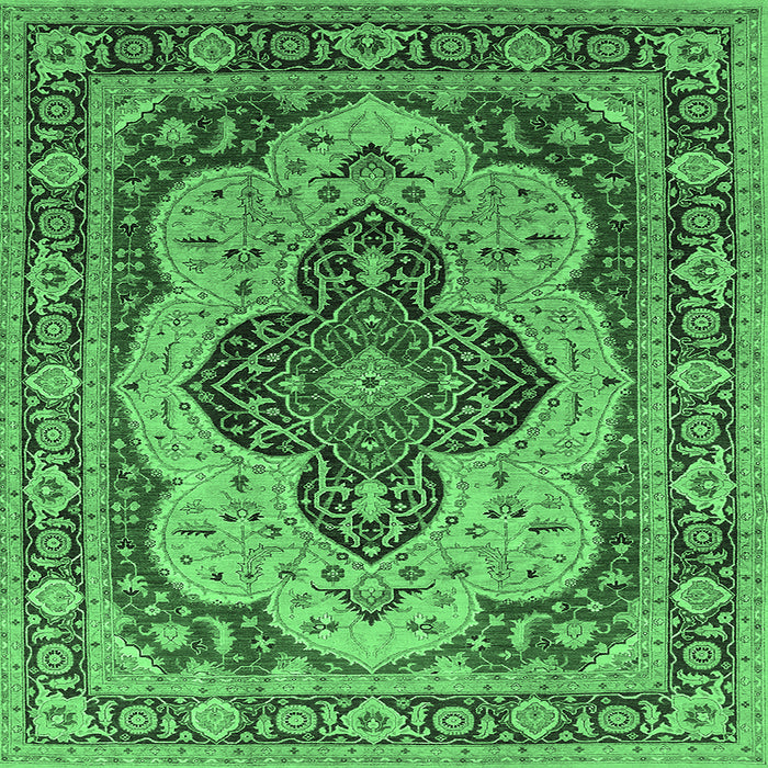 Square Machine Washable Oriental Emerald Green Industrial Area Rugs, wshurb1130emgrn