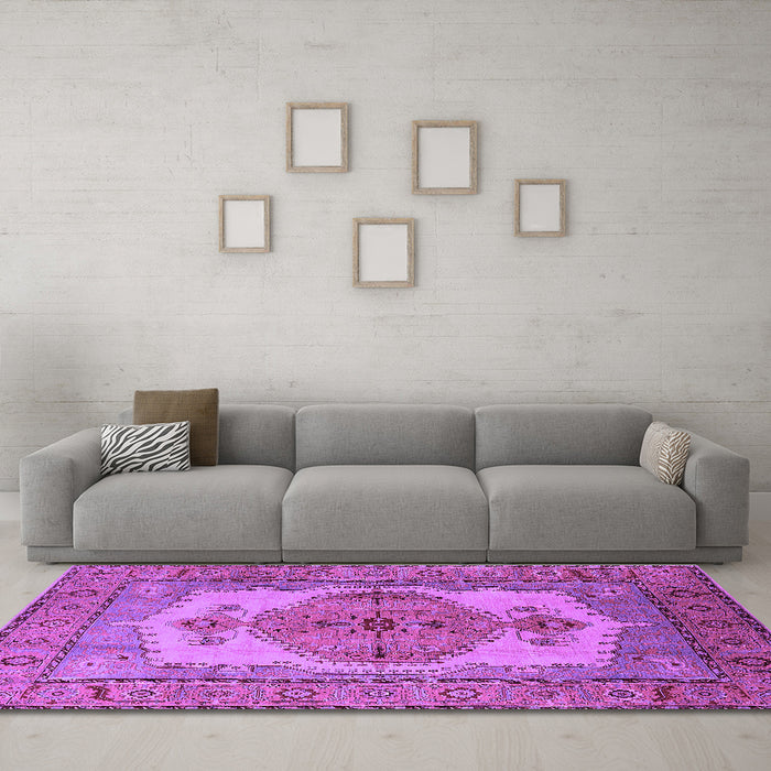 Machine Washable Oriental Purple Industrial Area Rugs in a Living Room, wshurb1131pur