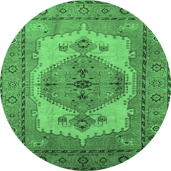 Round Oriental Emerald Green Industrial Rug, urb1131emgrn