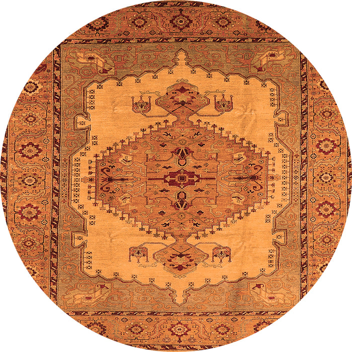 Round Machine Washable Oriental Orange Industrial Area Rugs, wshurb1131org