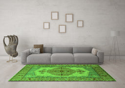 Machine Washable Oriental Green Industrial Area Rugs in a Living Room,, wshurb1131grn