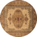 Round Oriental Brown Industrial Rug, urb1131brn