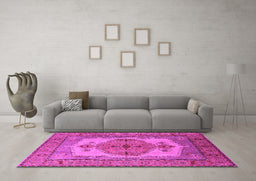 Machine Washable Oriental Pink Industrial Rug in a Living Room, wshurb1131pnk
