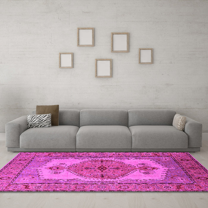 Machine Washable Oriental Pink Industrial Rug in a Living Room, wshurb1131pnk