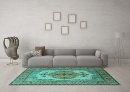 Machine Washable Oriental Turquoise Industrial Area Rugs in a Living Room,, wshurb1131turq