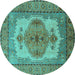 Round Oriental Turquoise Industrial Rug, urb1131turq