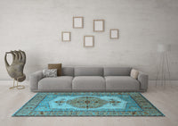 Machine Washable Oriental Light Blue Industrial Rug, wshurb1131lblu