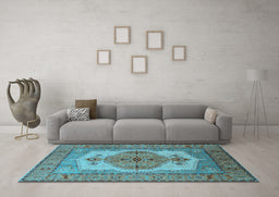 Machine Washable Oriental Light Blue Industrial Rug in a Living Room, wshurb1131lblu