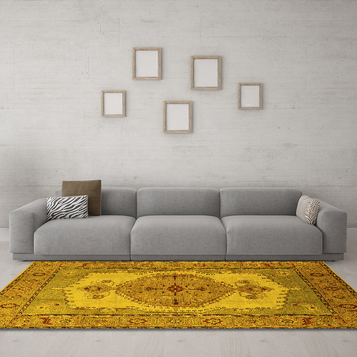 Machine Washable Oriental Yellow Industrial Rug in a Living Room, wshurb1131yw