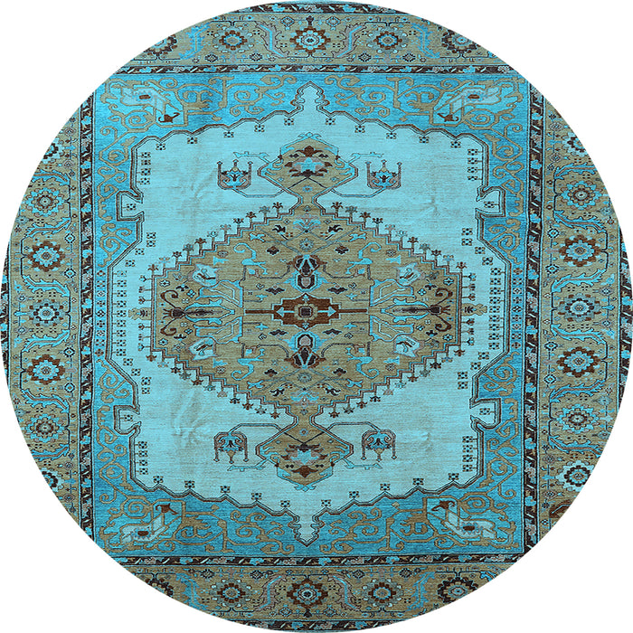 Round Machine Washable Oriental Light Blue Industrial Rug, wshurb1131lblu