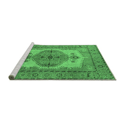 Sideview of Machine Washable Oriental Emerald Green Industrial Area Rugs, wshurb1131emgrn