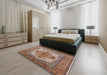 Mid-Century Modern Chestnut Red Oriental Rug in a Bedroom, urb1131