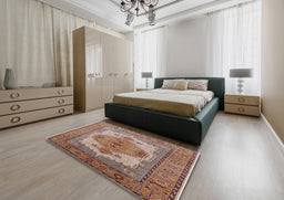 Mid-Century Modern Chestnut Red Oriental Rug in a Bedroom, urb1131