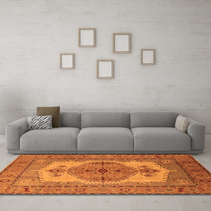 Machine Washable Oriental Orange Industrial Area Rugs in a Living Room, wshurb1131org