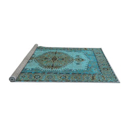 Sideview of Machine Washable Oriental Light Blue Industrial Rug, wshurb1131lblu
