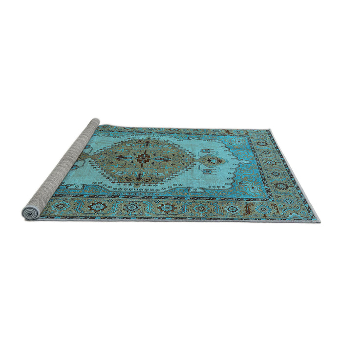 Sideview of Machine Washable Oriental Light Blue Industrial Rug, wshurb1131lblu