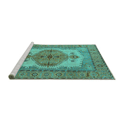 Sideview of Machine Washable Oriental Turquoise Industrial Area Rugs, wshurb1131turq