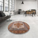 Round Mid-Century Modern Chestnut Red Oriental Rug in a Office, urb1131