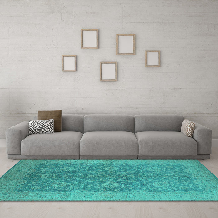 Machine Washable Oriental Turquoise Industrial Area Rugs in a Living Room,, wshurb1132turq