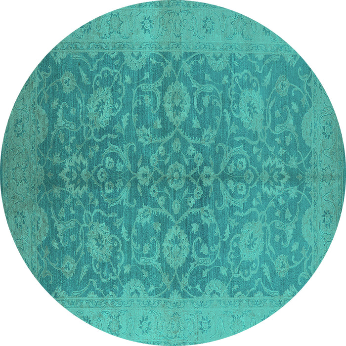 Round Oriental Turquoise Industrial Rug, urb1132turq