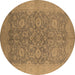 Round Oriental Brown Industrial Rug, urb1132brn